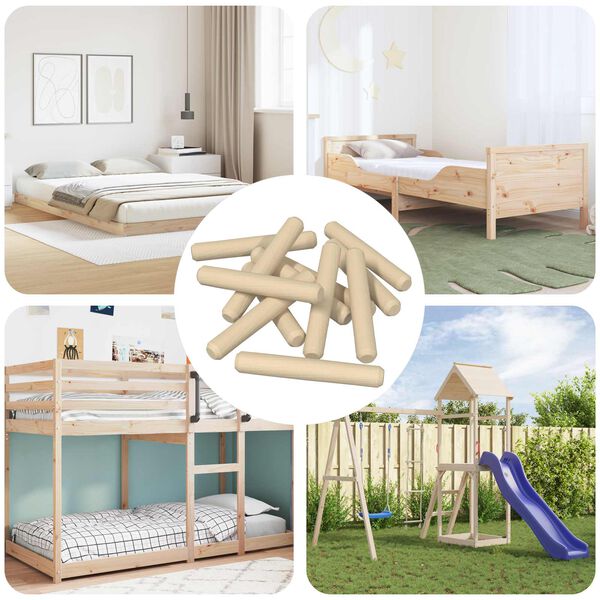 vidaXL Dowels de madeira 12 pcs Castanho &Oslash;8 x 50 mm Madeira maci&ccedil;a