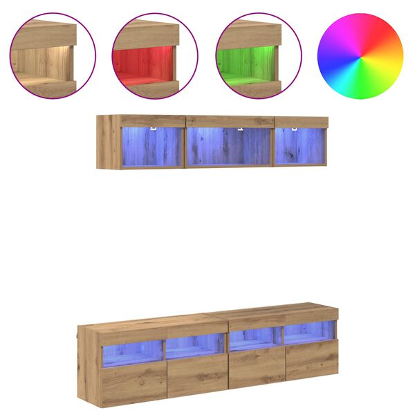 vidaXL Unidades de TV de Parede com LED 5 pcs Carvalho Artesanal