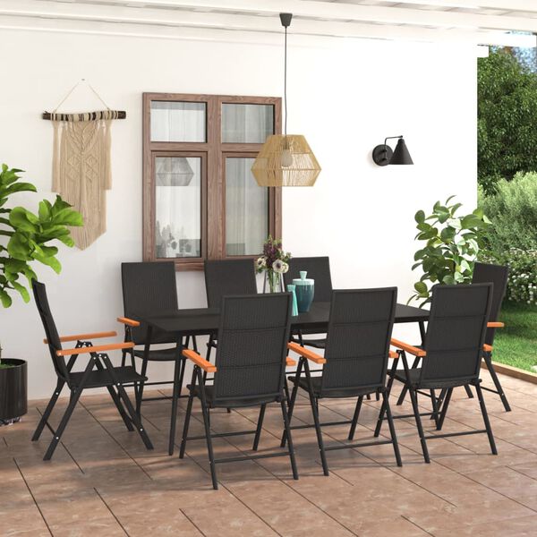 vidaXL 9 pcs conjunto de jantar para jardim preto e castanho
