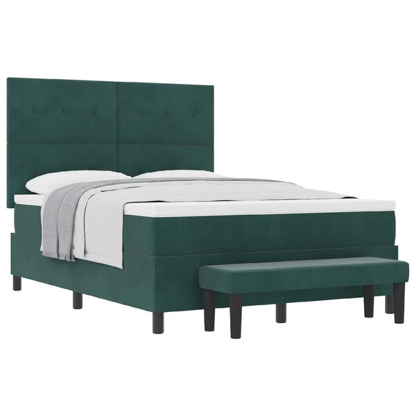 vidaXL Cama Box com colch&atilde;o Verde-escuro 140 x 200 cm Veludo