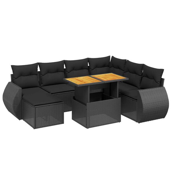 vidaXL 8 pcs conjunto sof&aacute;s de jardim com almofad&otilde;es vime PE preto