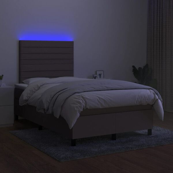 vidaXL Cama box spring colch&atilde;o/LED 120x190cm tecido cinza-acastanhado