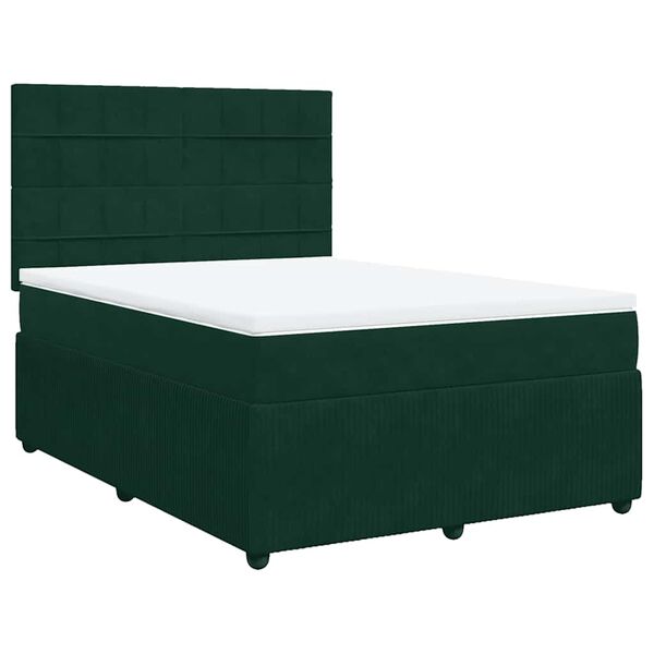 vidaXL Cama com molas/colch&atilde;o 140x190 cm veludo verde-escuro