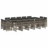 vidaXL 15 pcs conjunto jantar p/ jardim c/ almofad&otilde;es vime PE cinzento