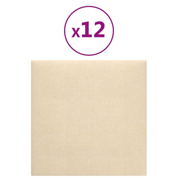 vidaXL Painel de parede 12 pcs 30x30 cm tecido 1,08 m² cor creme