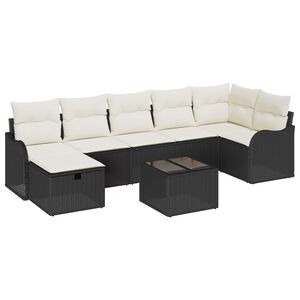 vidaXL Conjunto de Sof&aacute;s com almofada 8 pcs Preto e Creme vime PE