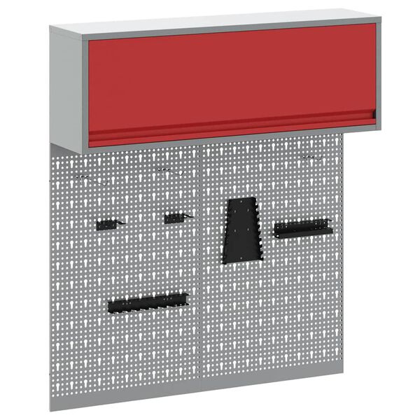 vidaXL Conjunto de Armário de Ferramentas e Pegboard 3 pcs Vermelho