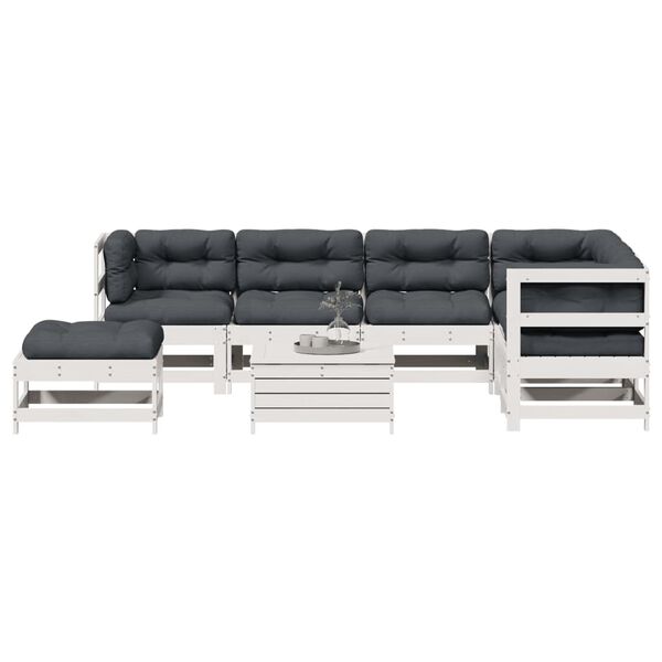 vidaXL 8 pcs conj. lounge de jardim c/ almofad&otilde;es pinho maci&ccedil;o branco