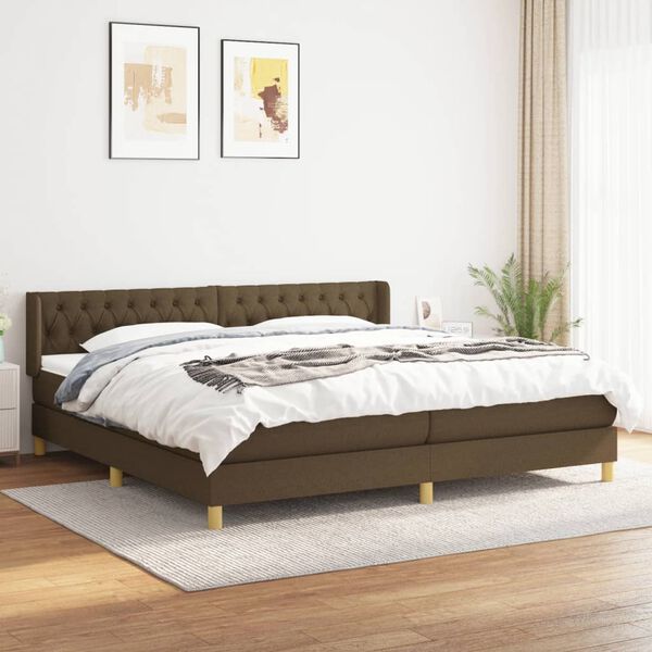 vidaXL Cama com molas/colch&atilde;o 200x200 cm tecido castanho-escuro