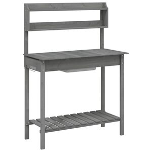 vidaXL Mesa de cultivo com pia 147,5x44x139,5 cm abeto maci&ccedil;o cinzento