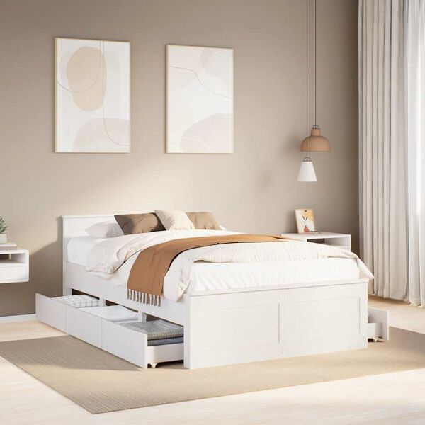 vidaXL Cama sem colchão com cabeceira 135x190 cm pinho maciço branco