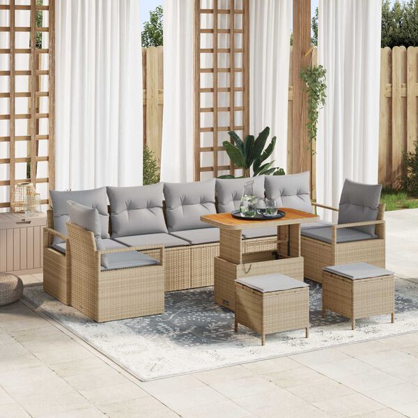 vidaXL Conjunto de Sof&aacute; de Jardim 10 pcs Bege Rattan Sint&eacute;tico