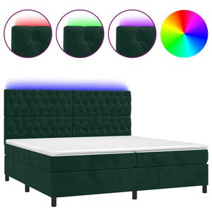 vidaXL Cama box spring c/ colch&atilde;o/LED 200x200 cm veludo verde-escuro