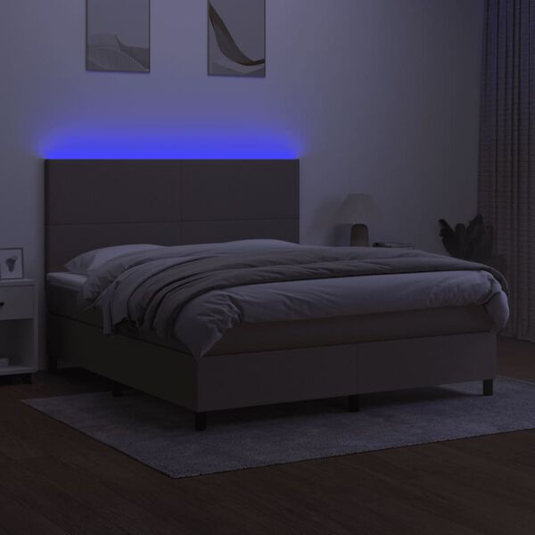 vidaXL Cama box spring colch&atilde;o/LED 180x200cm tecido cinza-acastanhado