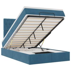 vidaXL Estrutura de cama otomana com colch&otilde;es azul escuro Veludo