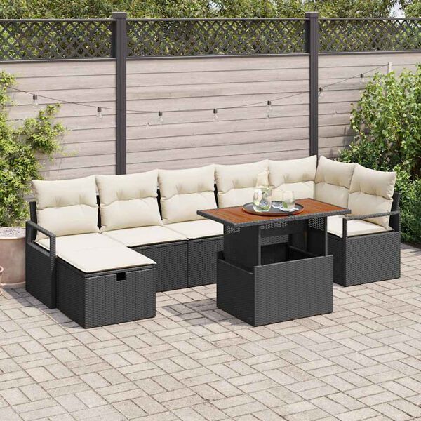 vidaXL Conjunto de Sof&aacute; de Jardim com almofada 8 pcs Preto vime PE