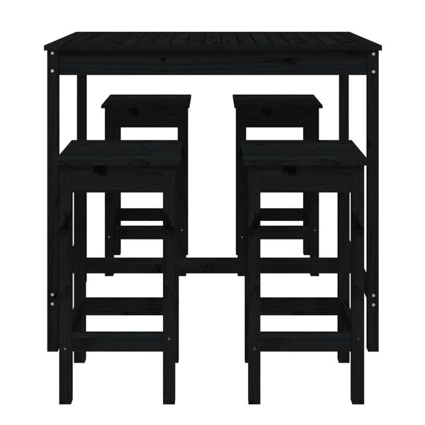 vidaXL 5 pcs conjunto de bar para jardim pinho maci&ccedil;o preto