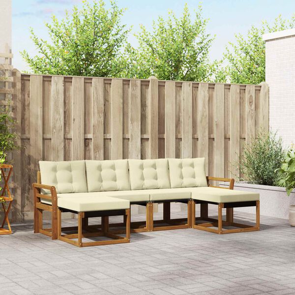 vidaXL Conjunto de Sof&aacute;s para Exterior 6 pcs Natural e Creme