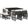 vidaXL 9 pcs conjunto de jantar p/ jardim c/ almofad&otilde;es vime PE preto