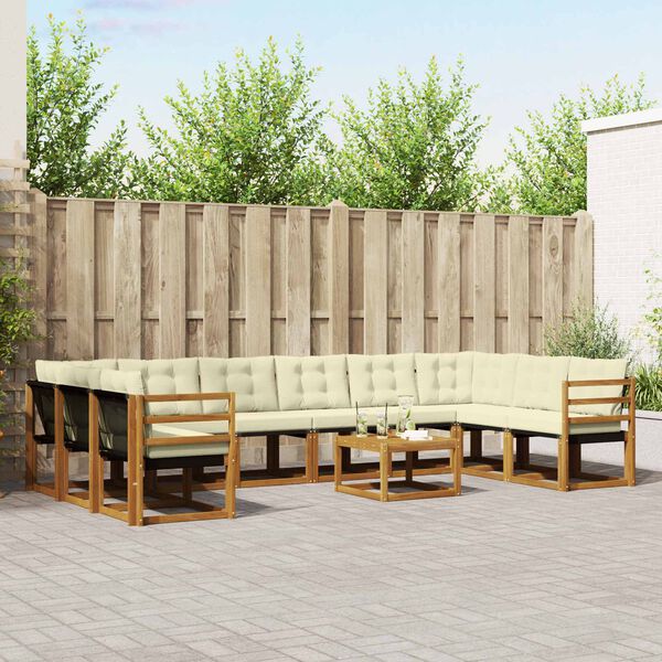 vidaXL Conjunto de Sof&aacute;s para Exterior 11 pcs Natural e Creme