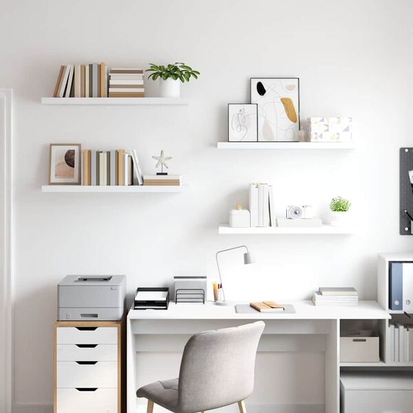 vidaXL Prateleiras parede suspensas 4 pcs 90x23,5x3,8cm MDF branco