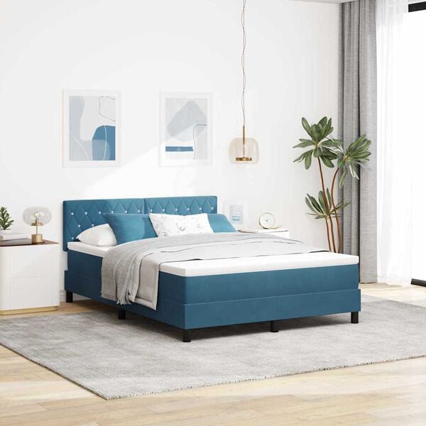 vidaXL Cama Box Spring LED com colch&atilde;o Azul Escuro 140 x 200 cm Veludo
