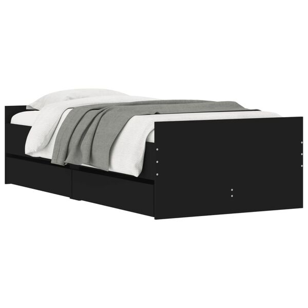 vidaXL Estrutura de cama com gavetas 90x190 cm preto