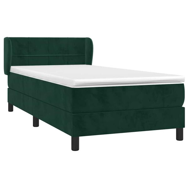 vidaXL Cama com molas/colch&atilde;o 90x200 cm veludo verde-escuro