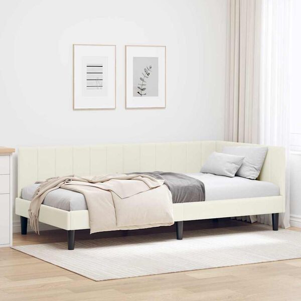 vidaXL Estrutura de Cama de Canto Creme 90 cm x 190 cm Veludo