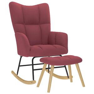 vidaXL Cadeira de baloi&ccedil;o com apoio de p&eacute;s tecido vermelho tinto