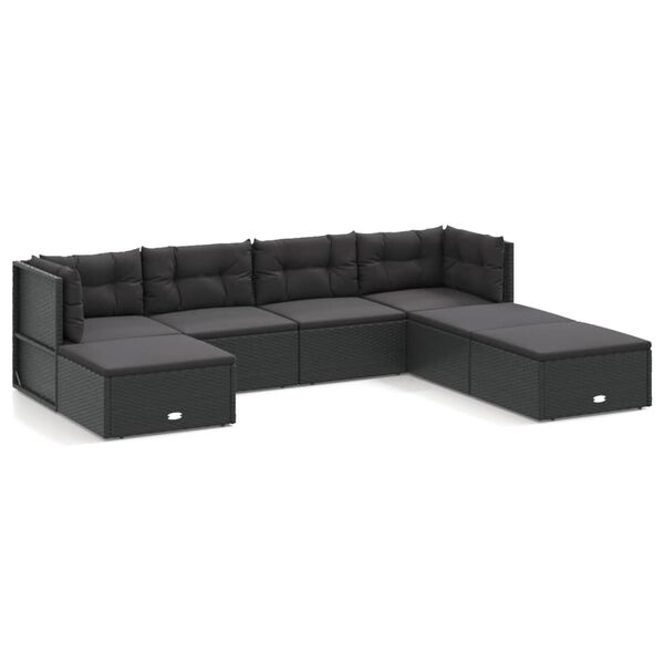 vidaXL 7 pcs conjunto lounge de jardim c/ almofad&otilde;es vime PE preto