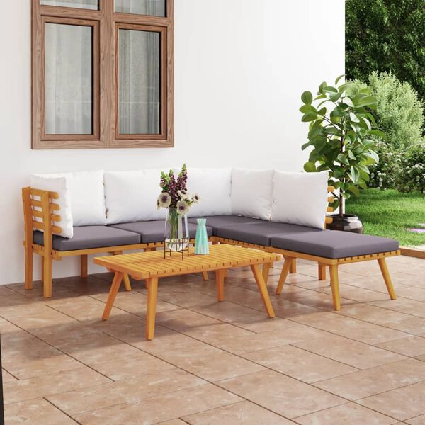 vidaXL 6 pcs conjunto lounge de jardim com almofadões acácia maciça