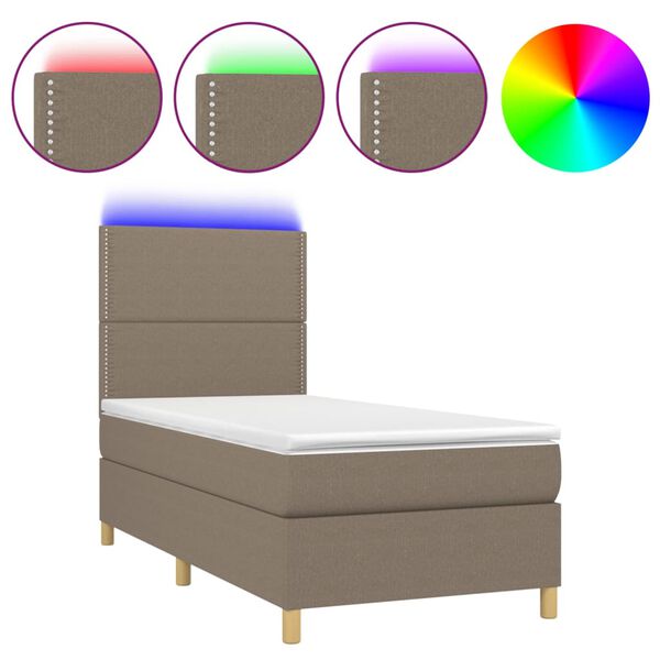 vidaXL Cama box spring colch&atilde;o/LED 100x200cm tecido cinza-acastanhado