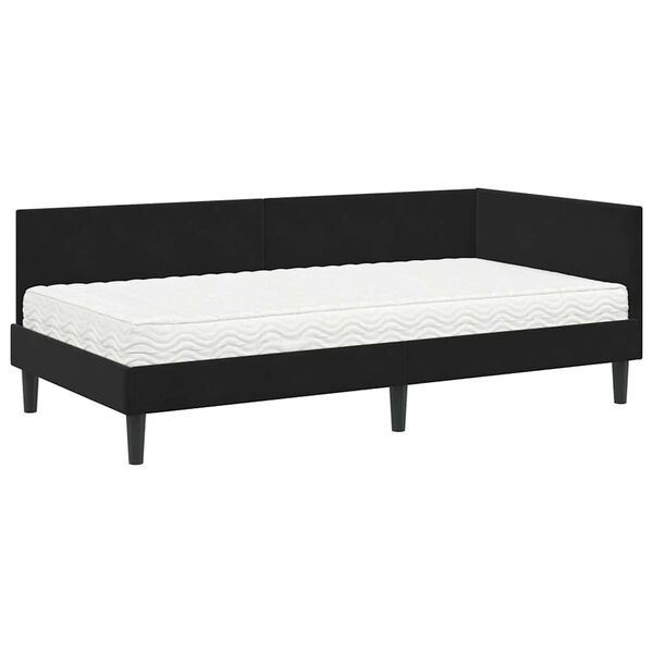 vidaXL Estrutura de Cama de Canto com Colch&atilde;o 2 pcs Preto Veludo