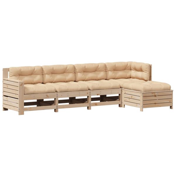 vidaXL 5 pcs conjunto lounge de jardim c/ almofad&otilde;es pinho maci&ccedil;o