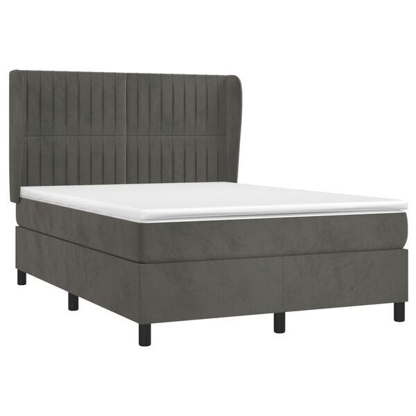 vidaXL Cama com molas/colch&atilde;o 140x190 cm veludo cinzento-escuro