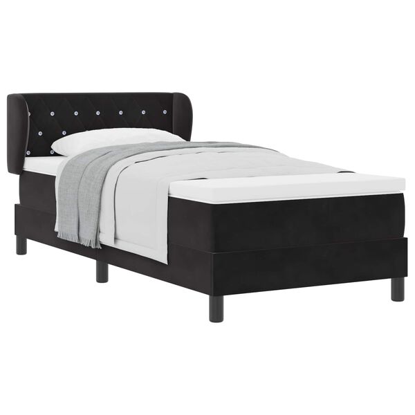 vidaXL Cama Box com colch&atilde;o com cabeceira Preto 90 x 200 cm Veludo