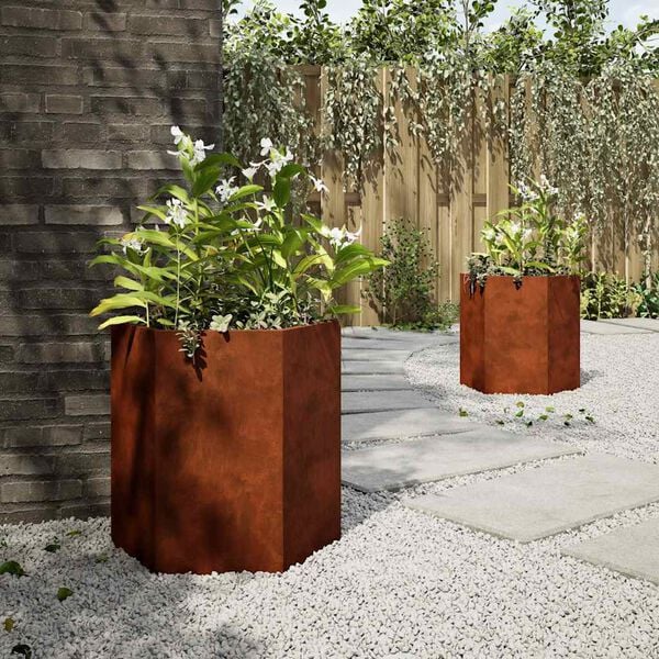 vidaXL Vasos floreiras jardim hexagonal 46x40x45cm resist&ecirc;ncia ao a&ccedil;o