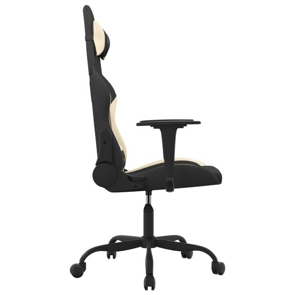 vidaXL Cadeira gaming de massagens tecido preto e creme