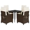 vidaXL 5 pcs conjunto jantar p/ jardim c/ almofad&otilde;es vime PE castanho