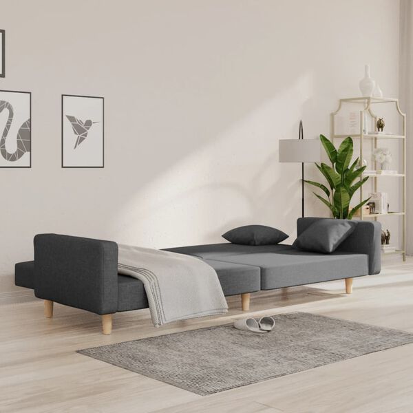 vidaXL Sof&aacute;-cama 2 lugares com duas almofadas tecido cinzento-claro