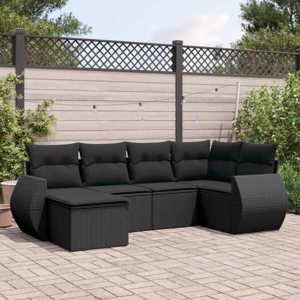 vidaXL 6 pcs conjunto sof&aacute;s de jardim c/ almofad&otilde;es vime PE preto