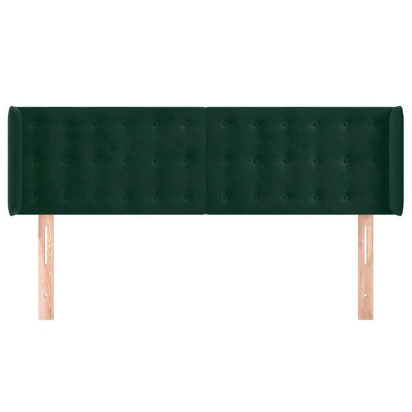 vidaXL Cabeceira de cama c/ abas tecido 147x16x78/88cm verde-escuro