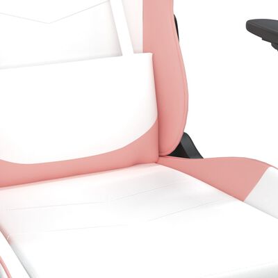 vidaXL Cadeira gaming massagens c/ apoio pés couro artif. branco/rosa