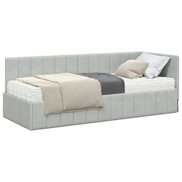 vidaXL Estrutura de Cama de Canto com Colchão 2 pcs Cinzento-claro