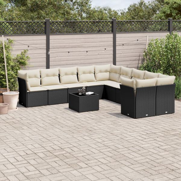 vidaXL 11 pcs conjunto sof&aacute;s de jardim c/ almofad&otilde;es vime PE preto