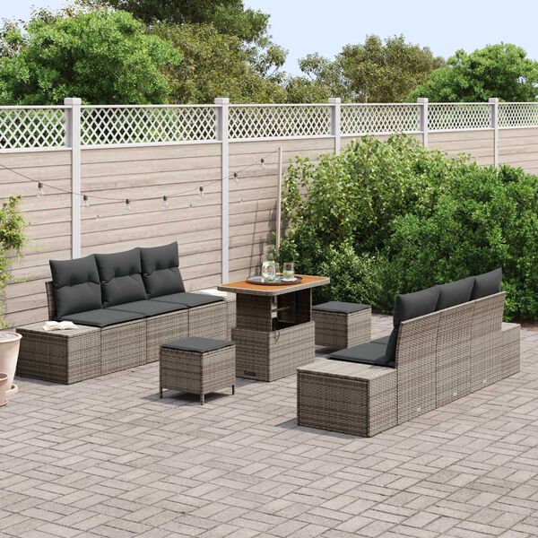 vidaXL Conjunto de Sof&aacute; de Jardim 9 pcs Cinzeto Rattan Sint&eacute;tico
