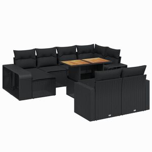 vidaXL 11 pcs conjunto sof&aacute;s de jardim c/ almofad&otilde;es vime PE preto