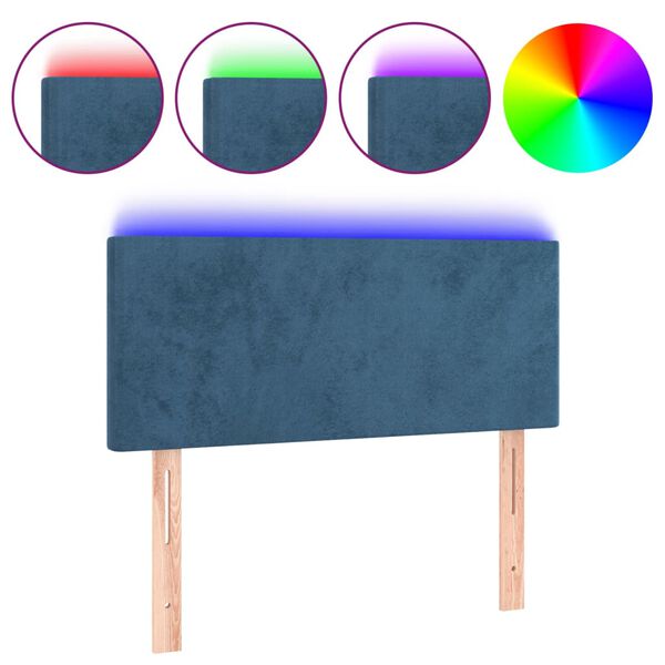 vidaXL Cabeceira de cama c/ luzes LED veludo 80x5x78/88 cm azul-escuro
