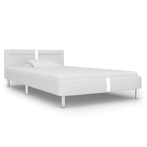 vidaXL Estrutura de cama c/ LEDs 90x200 cm couro artificial branco